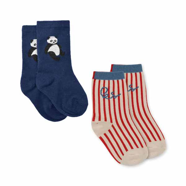 Konges Sløjd : Chaussettes Jacquard "Panda" - Lot de 2