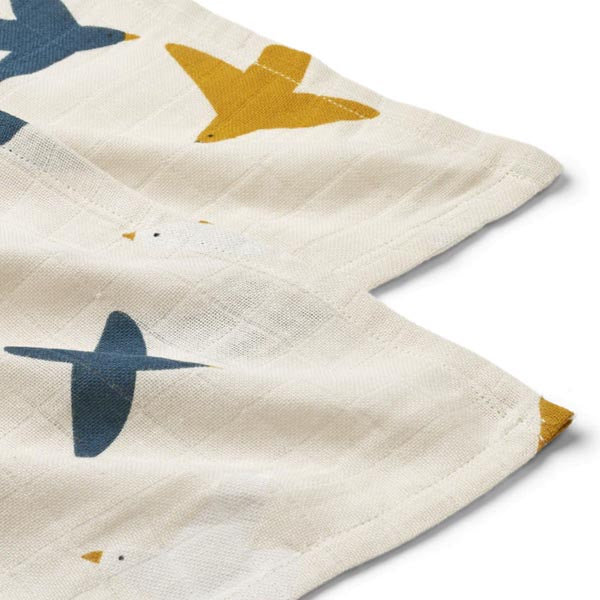 Liewood : Serviettes de bain 'Lewis' Oiseaux/Coquillages | Lot de 2 | 65 x 65 cm