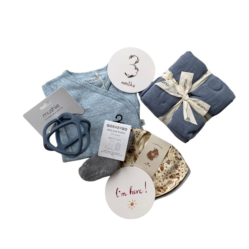 Coffret cadeau de naissance "Premium" Bleu | 6 pièces