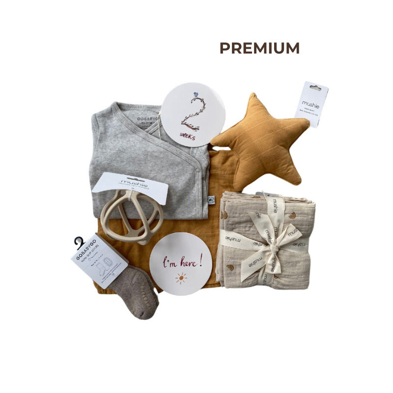Coffret cadeau de naissance "Premium" neutre | 6 pièces