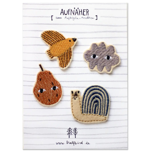 Halfbird: Iron-on Transfer Set "Snail, Pear, Cloud, Bird"