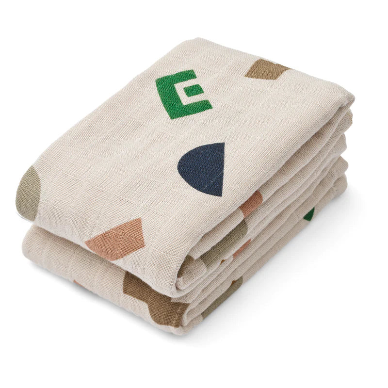 Liewood : Serviette "Lewis" Alphabet graphique/Sable | Lot de 2 | 65 x 65 cm