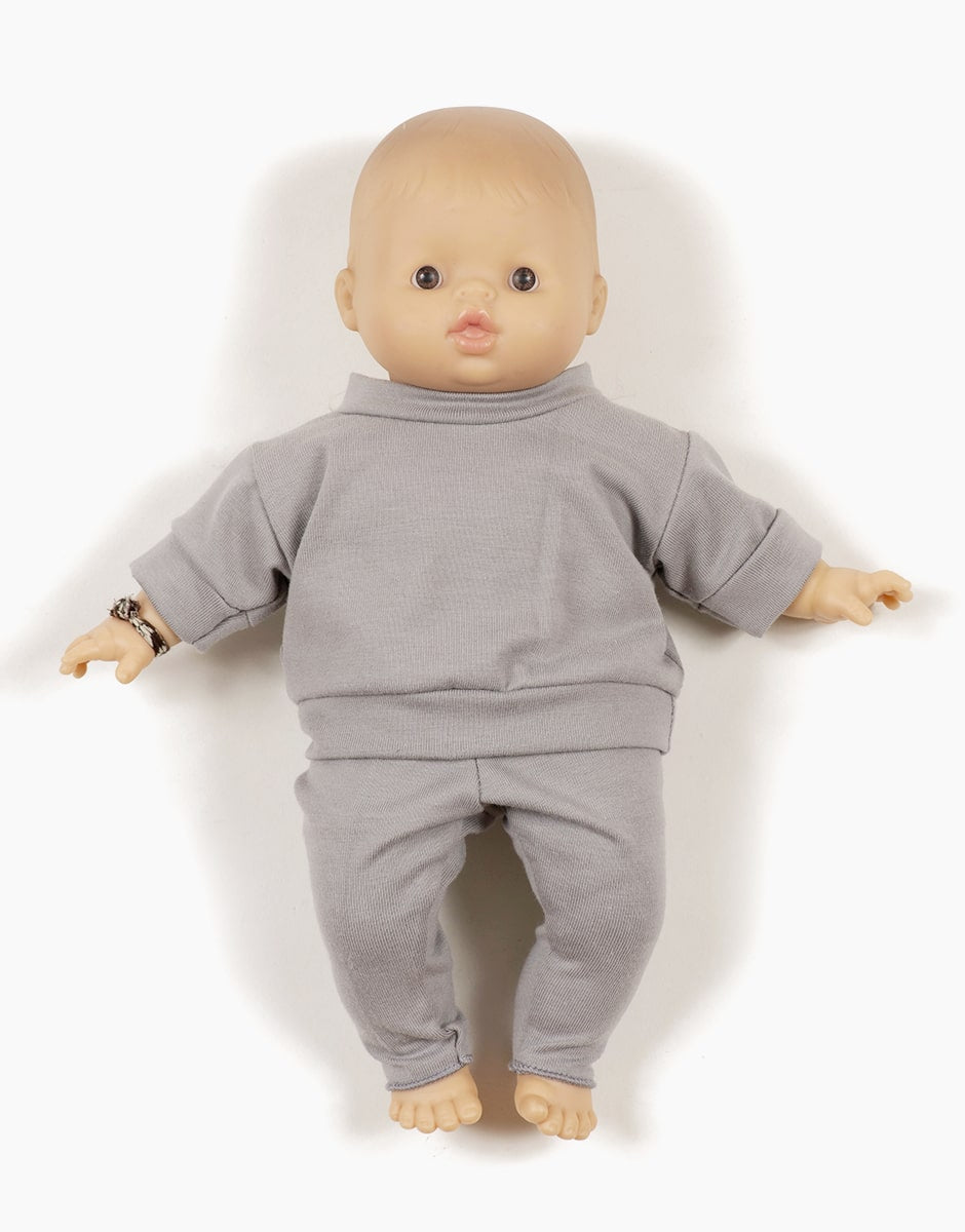 Minikane : Vêtements de poupée, pull à manches courtes et pantalon "Ensemble Liam" | Bébés 28 cm | Gris