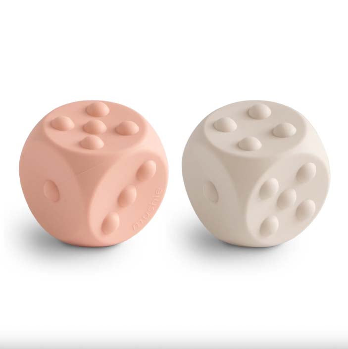 Mushie : Jouet à presser en forme de cube "Blush/Shifting Sands" - lot de 2