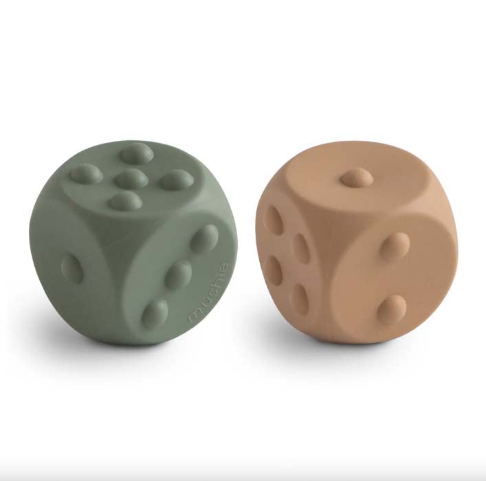 Mushie : Jouet à presser en forme de cube "Thyme/Natural" - lot de 2