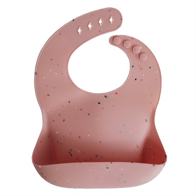 Mushie : Bavoir en silicone "Confettis rose poudré"