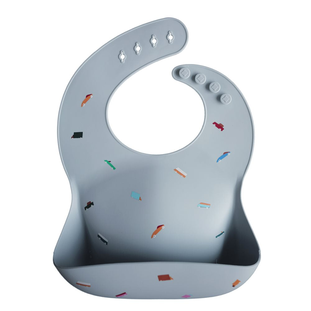 Mushie : Bavoir en silicone "Voitures rétro"