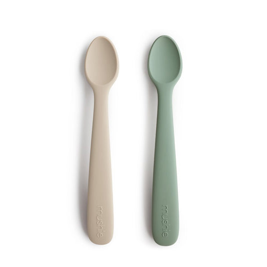 Mushie: Baby Spoon Set of 2 "Cambridge Blue/Shifting Sand"