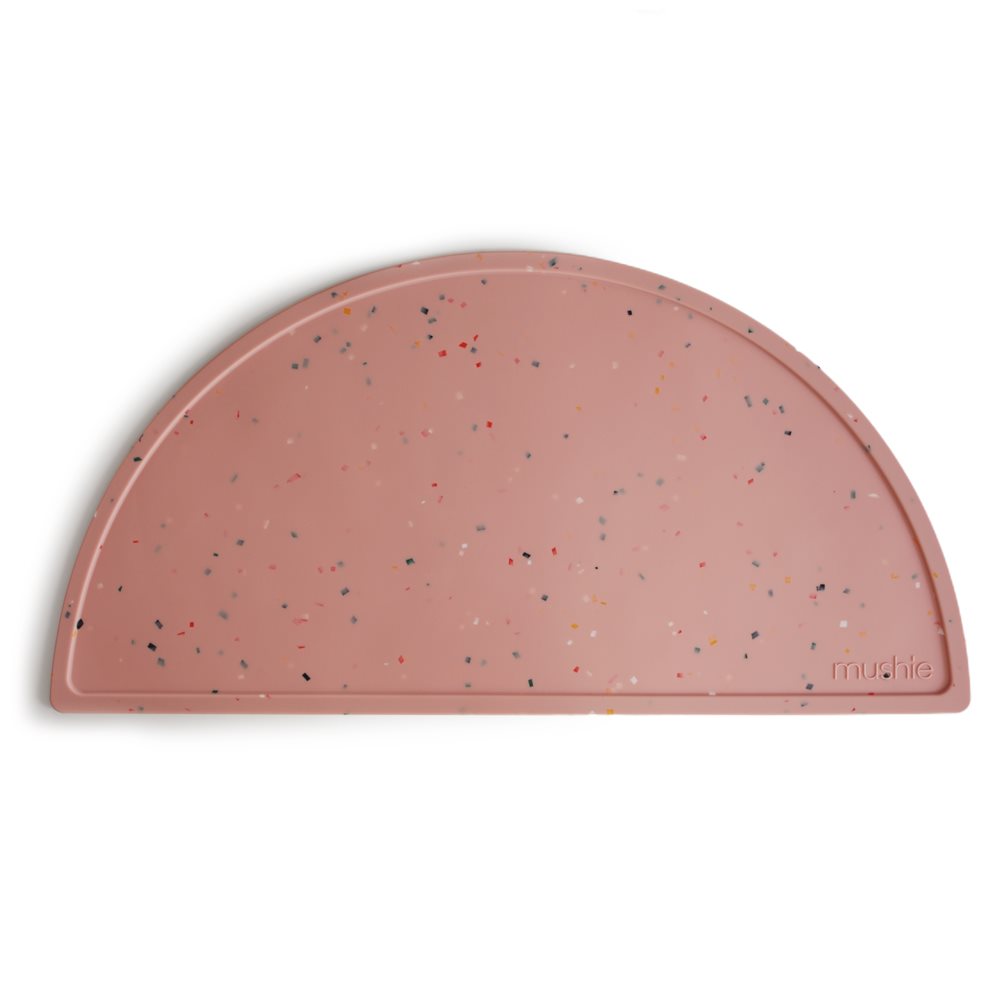 Mushie : Set de table en silicone "Confettis rose poudré"