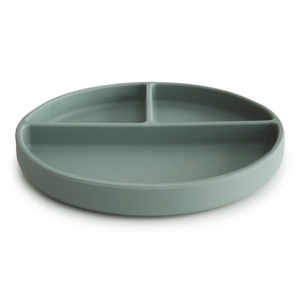 Mushie : Assiette en silicone "Cambridge Blue" avec ventouse / séparateur.