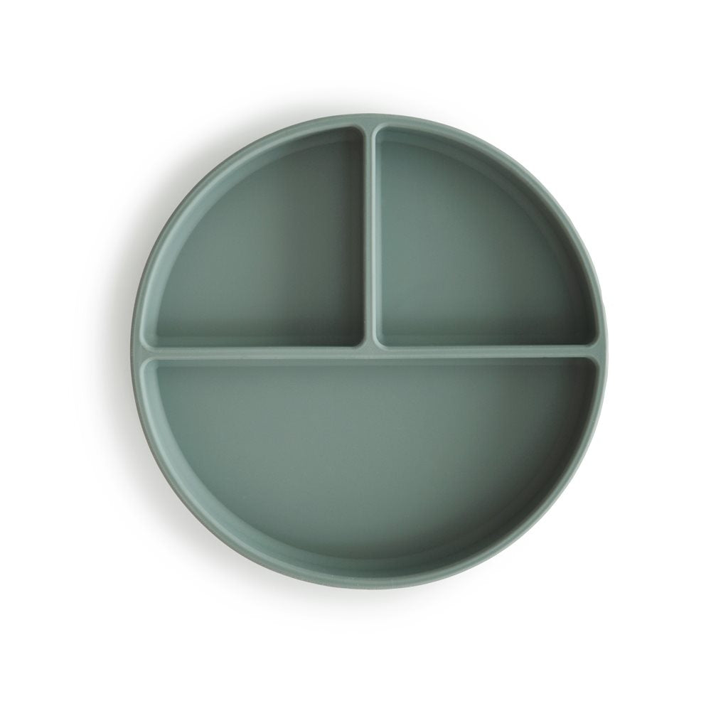 Mushie : Assiette en silicone "Cambridge Blue" avec ventouse / séparateur.