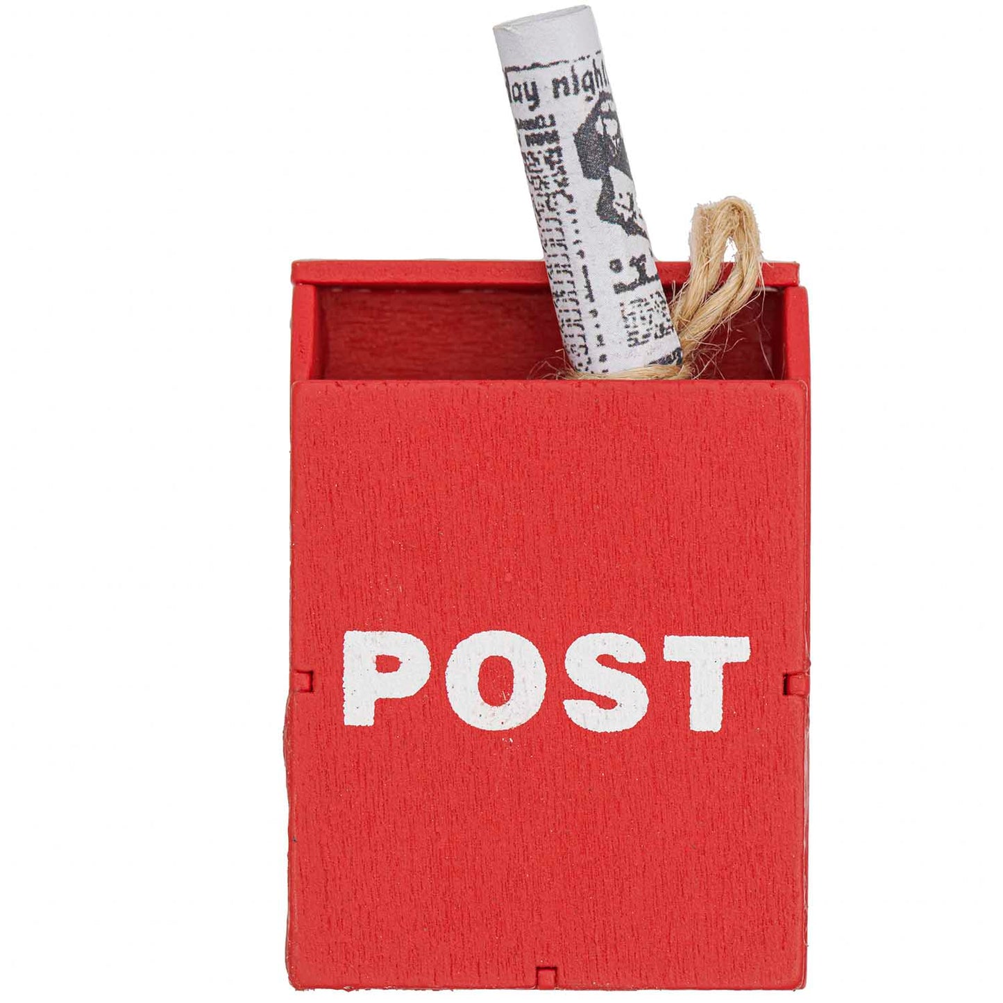 Gnome : Boîte aux lettres "rouge" en bois avec journal | 5x3,5x1,8cm
