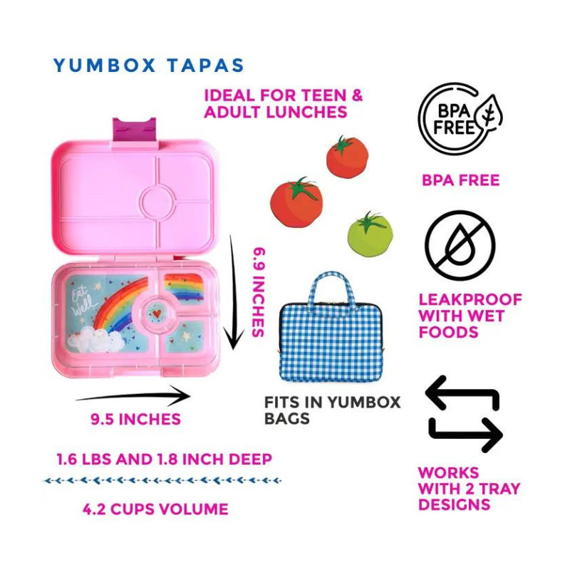 Yumbox : Boîte à lunch XXL | Tapas Capri Rose Arc-en-ciel | 4 compartiments
