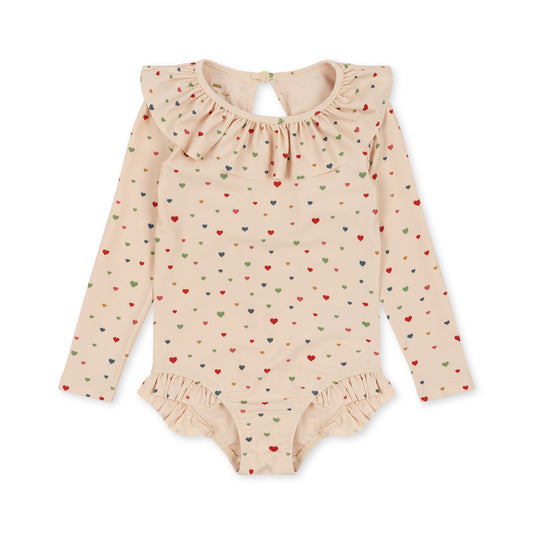 Konges Sløjd: Swimsuit Manuca LS Frill "Multi hearts"