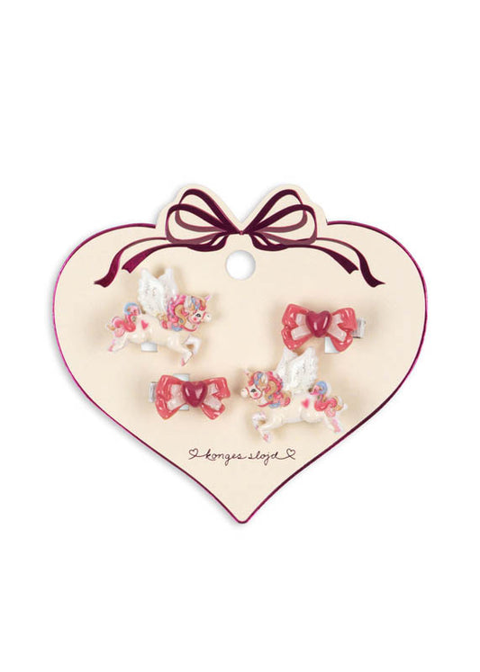 Konges Sløjd: Children's Hair Clips 4-Pack "Unicorn &amp; Bows"