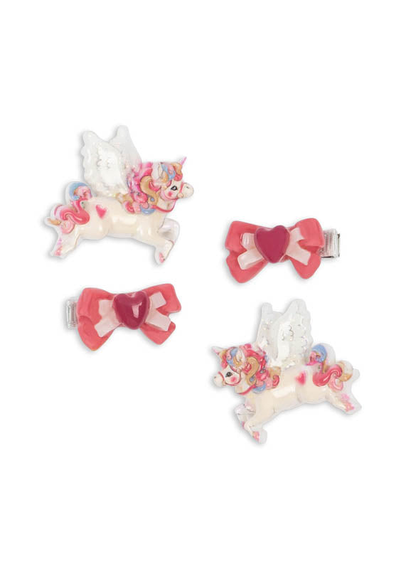 Konges Sløjd: Children's Hair Clips 4-Pack "Unicorn &amp; Bows"